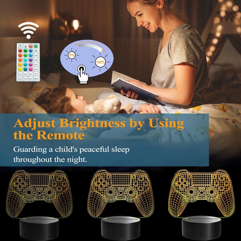 Posshe Gamepad 3D Lamp, Game Console Night Light for Kids, with 16 Colors Changing, Timer, 4 Flash Modes and Dimmable, Gaming Room Decor as Xmas Holiday Birthday Gifts, Gamer Gift for Boys Girls - Image 3